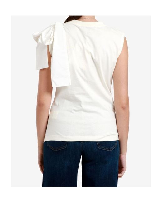 MSGM White Bow-Detailed Cotton Tank Top