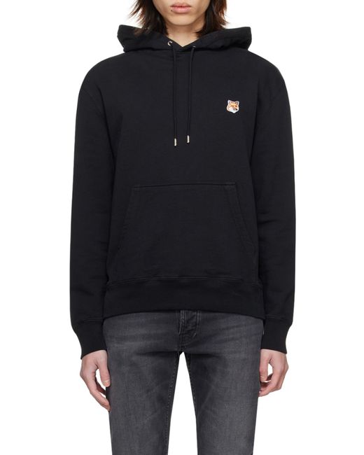 Maison Kitsuné Black Maison Kitsuné Fox Head Patch Drawstring Hoodie for men