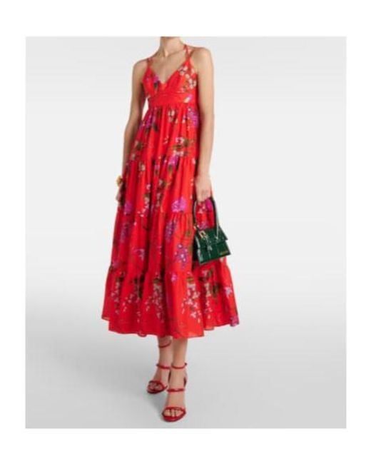 Erdem Red Floral Cotton-Blend Midi Dress