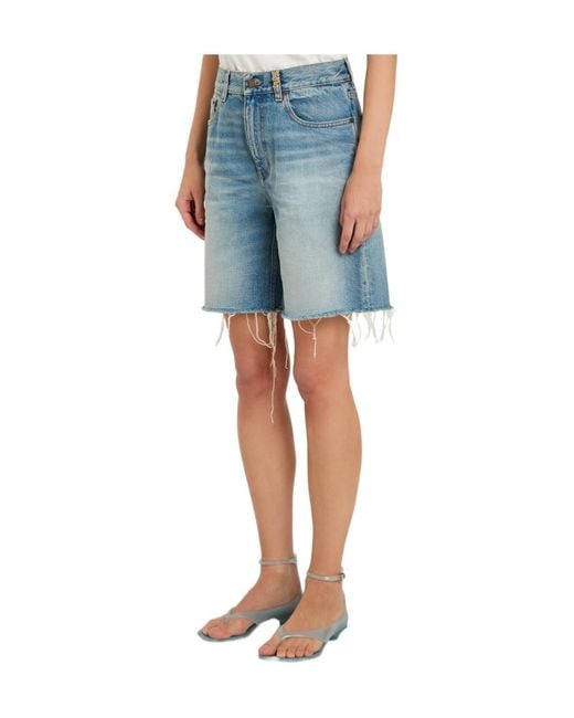 Chloé Blue Versatile High-Rise Frayed Denim Bermuda Shorts