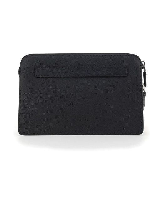 Prada Black Saffiano Logo Plaque Clutch Bag for men