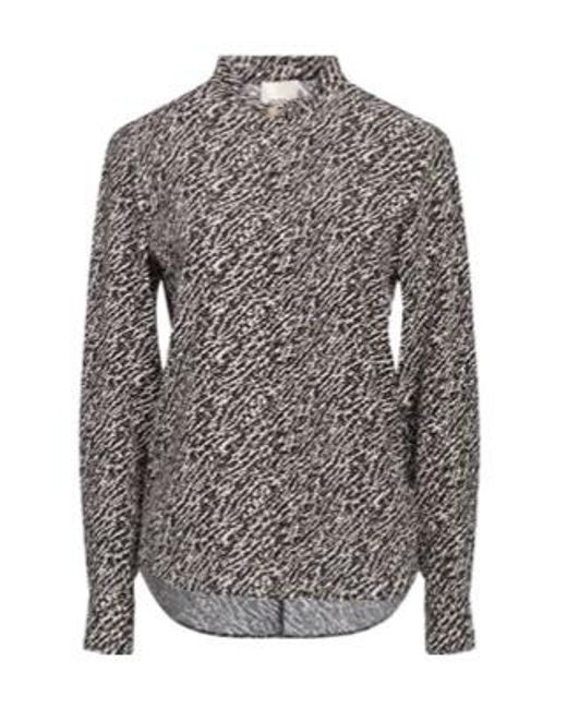 Isabel Marant Gray Two-Tone Stand Collar Long Sleeve Blouse