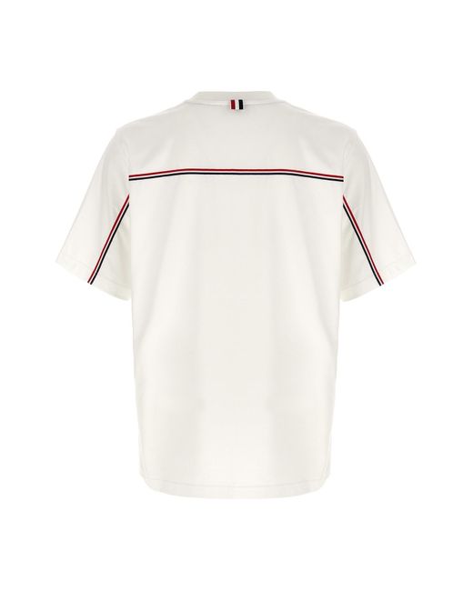 Thom Browne White Stripe Detailed Crewneck T-Shirt for men