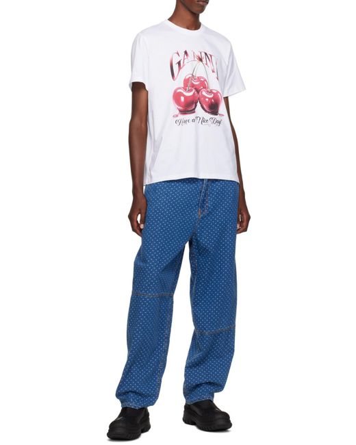 Ganni White Cherry Printed Crewneck T-Shirt