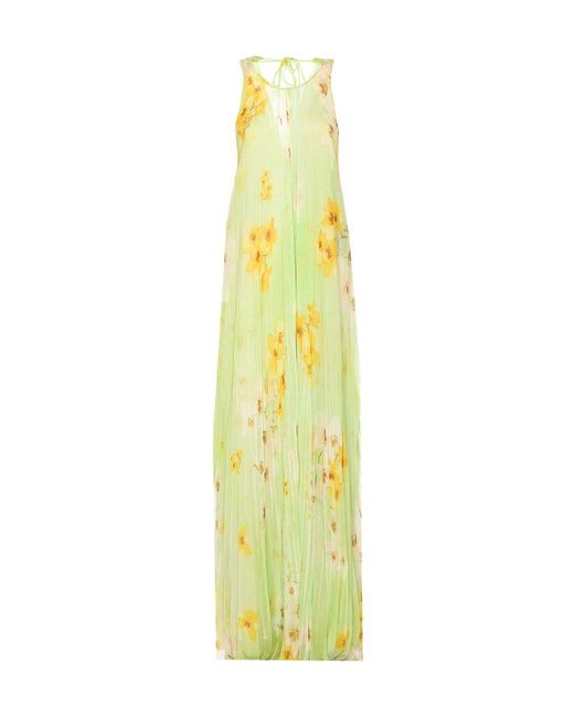 Pinko Yellow Floral Printed Long Pleated Dress