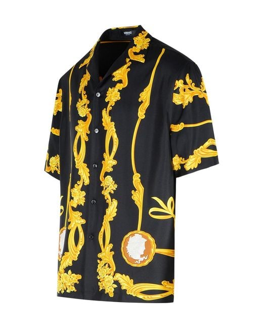 Versace Yellow Medusa-Printed Short-Sleeved Shirt for men