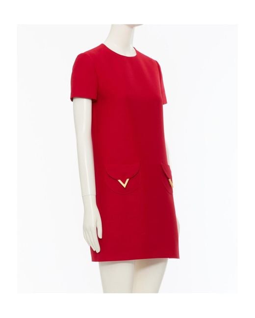 Valentino Red Short Sleeved Crewneck Dress