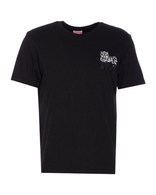KENZO Black Logo Embroidered Crewneck T-Shirt for men