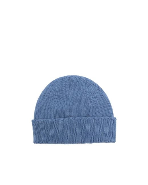 Drumohr Blue Cashmere Ribbed Hat for men