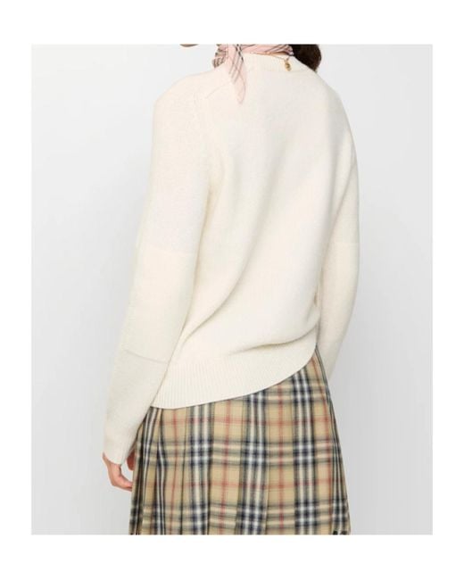 Burberry White Knitted Equestrian Knight Jumper