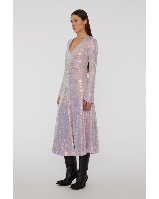ROTATE BIRGER CHRISTENSEN Purple V-Neck Long-Sleeved Dress
