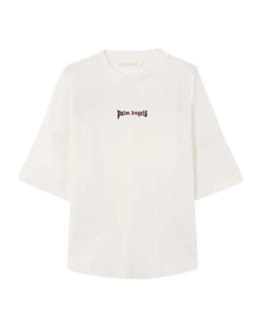 Palm Angels White Logo-Print Crew-Neck T-Shirt