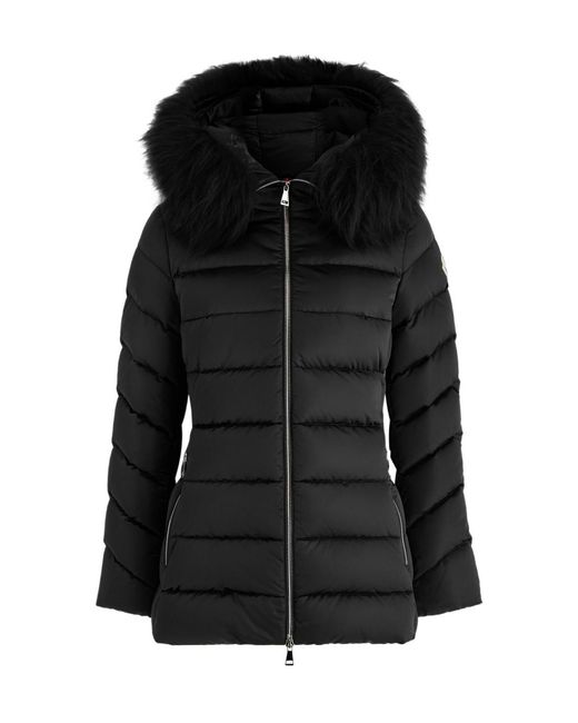 Moncler Black Hooded Waist-Cinched Down Jacket