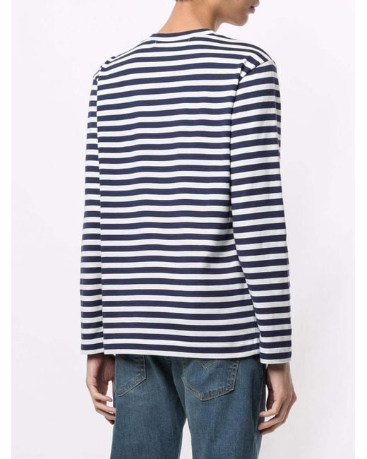 COMME DES GARÇONS PLAY Blue Heart Appliquéd Striped T-Shirt for men
