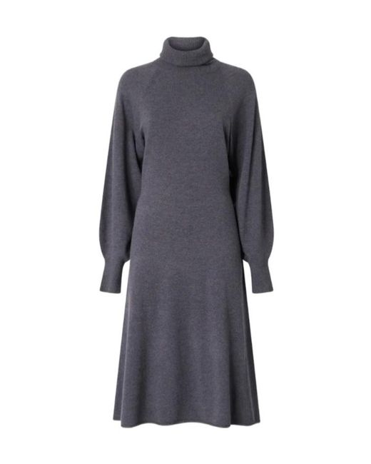Pinko Gray Roll-Neck Balloon-Sleeve Dress