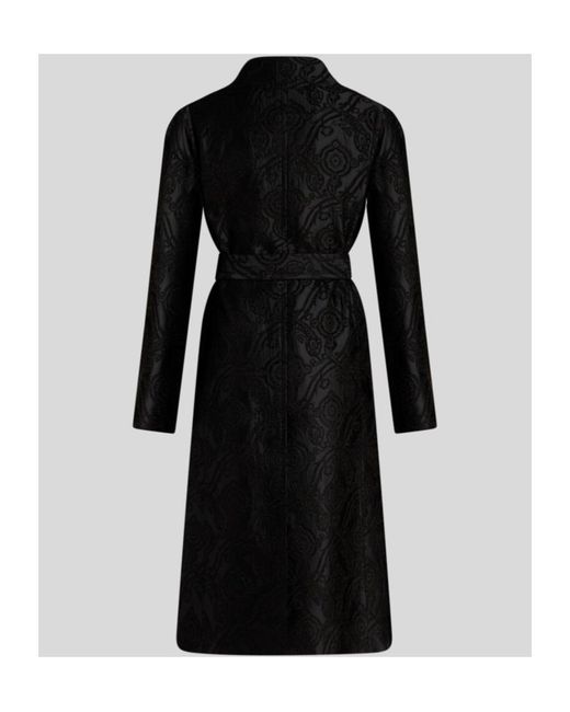 Etro Black Chenille Jacquard Belted Coat