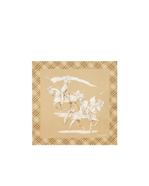 Burberry Natural Equestrian Check Silk Scarf