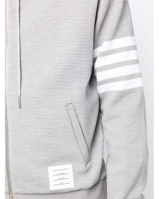 Thom Browne Gray Logo-Patch Zip-Up Hoodie for men