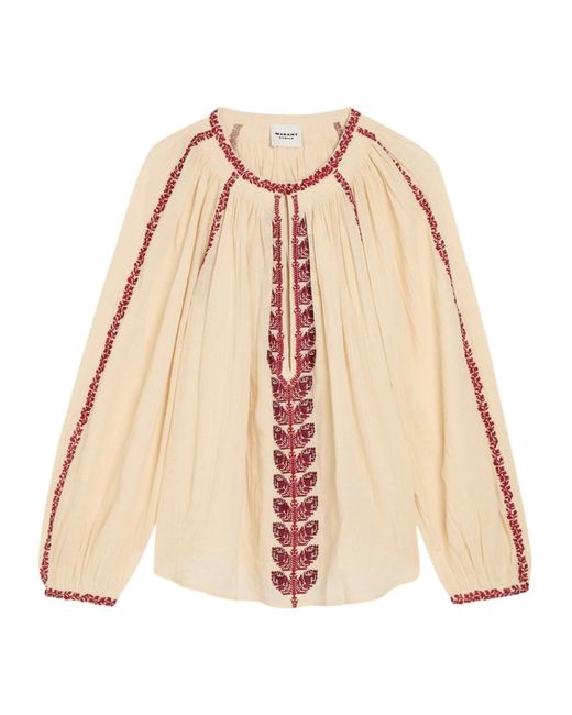 Isabel Marant Natural Embroidered Cotton Top