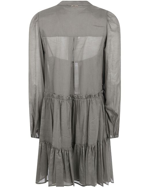 Twinset Gray Sheer Ruffled Shirt Dress
