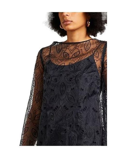 Max Mara Black Solid Embroidered Dress