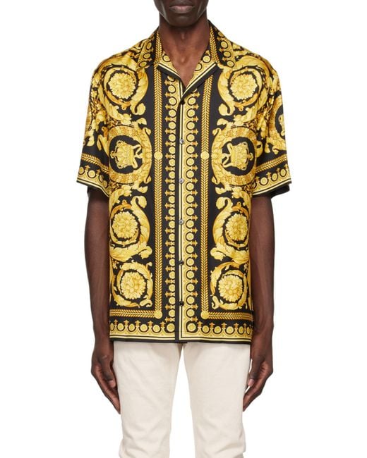 Versace Yellow Baroque '92 Silk Vacation Shirt for men