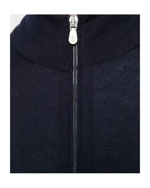Brunello Cucinelli Blue Zip-Up Long-Sleeved Cardigan for men