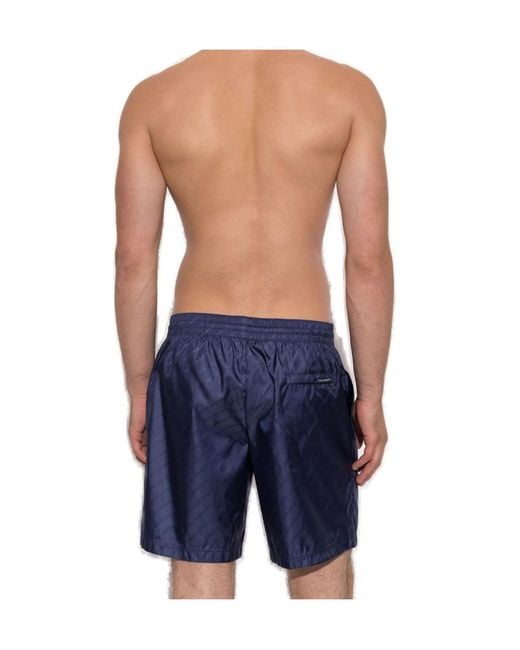 Dolce & Gabbana Blue Logo Jacquard Elastic Waist Swim Boxers for men