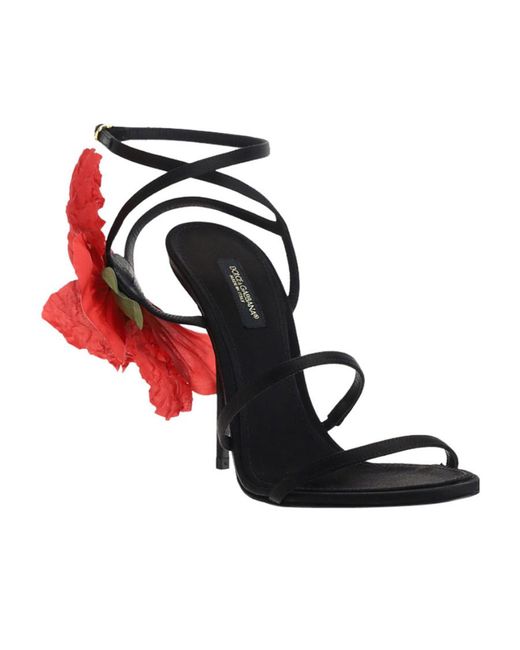 Dolce & Gabbana Red Flower Embellished Sandals