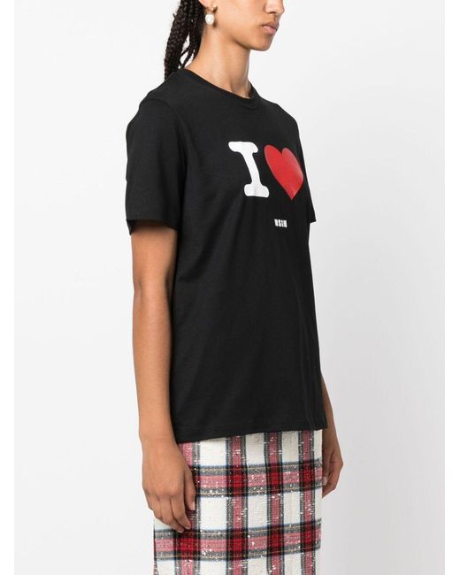 MSGM Black Logo-Flocked Crewneck T-Shirt