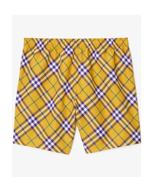Burberry Yellow Check-Printed Knee-Length Swim Shorts for men