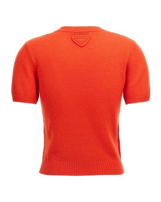 Prada Red Ribbed Knit Crewneck Sweater