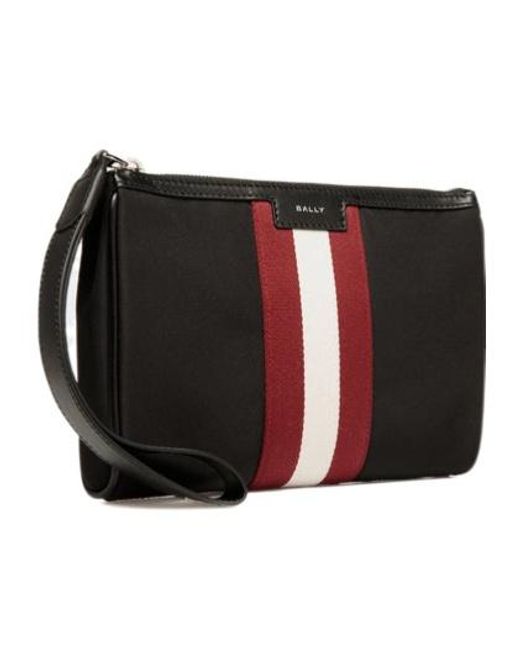 Bally Black Logo Printed Zipped Clutch Bag for men