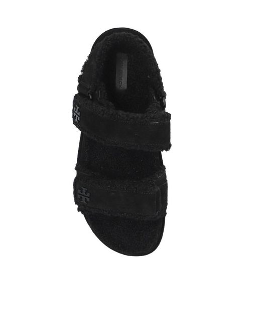 Tory Burch Black Double T-Plaque Touch-Strap Suede Sandals