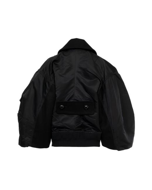 Sacai Black Double-Breasted Cropped Jacket