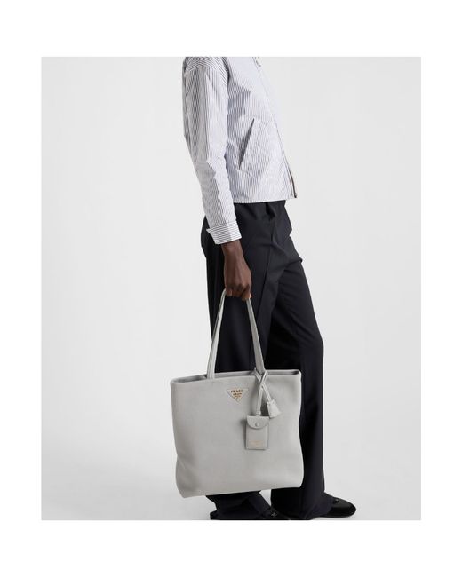 Prada Gray Large Leather Tote Bag