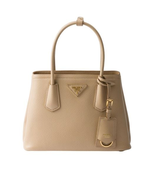 Prada Natural Double Small Saffiano Leather Bag