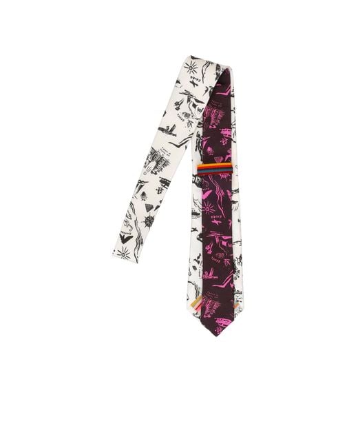 Paul Smith White Travel Stories-Print Tie for men