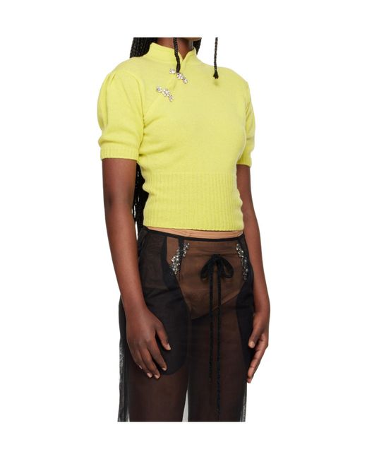 Simone Rocha Yellow Short-Sleeved Stand-Up Collar Cashmere Sweater