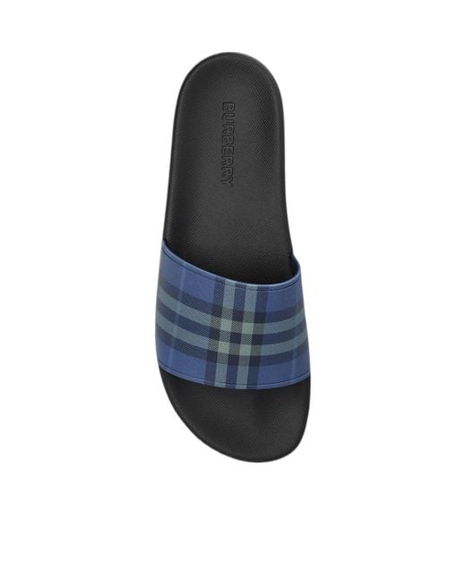 Burberry Blue Checked Slip-On Slides for men
