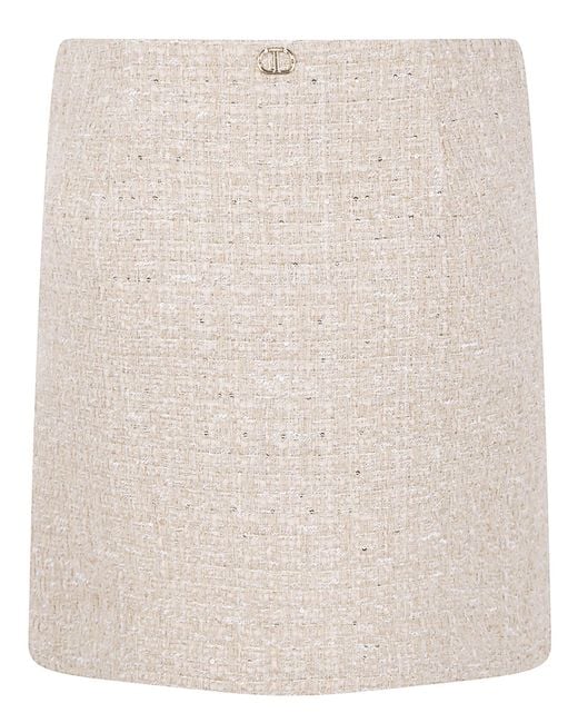Twinset Natural Sequinned Pleated Mini Skirt
