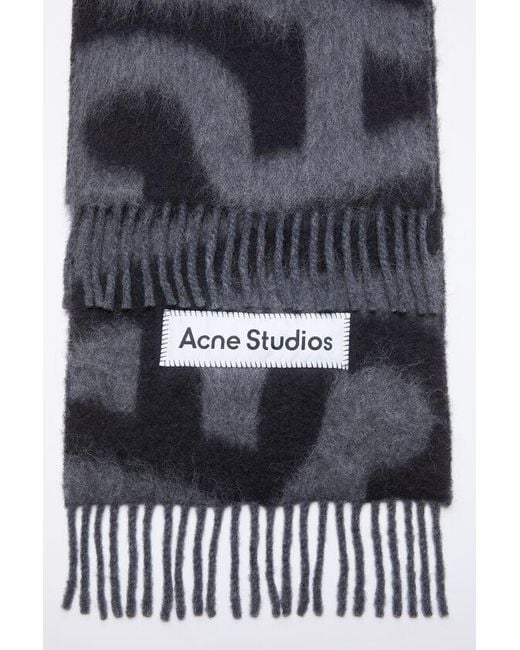 Acne Black Logo Patch Fringed Edge Scarf
