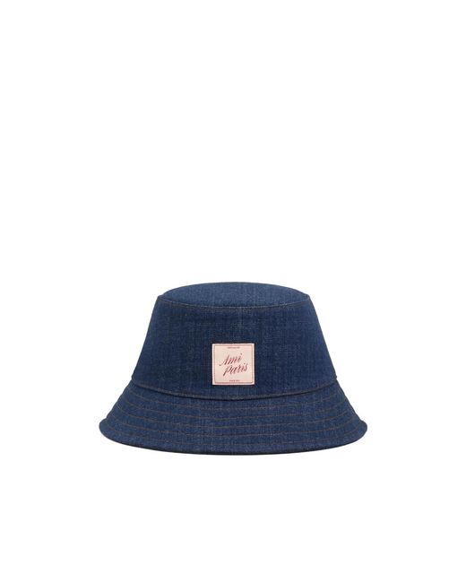 AMI Blue Ami Topstitched Denim Bucket Hat for men