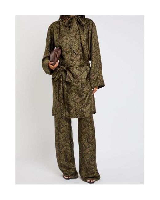 Saint Laurent Green Paisley Silk-Twill Midi Dress