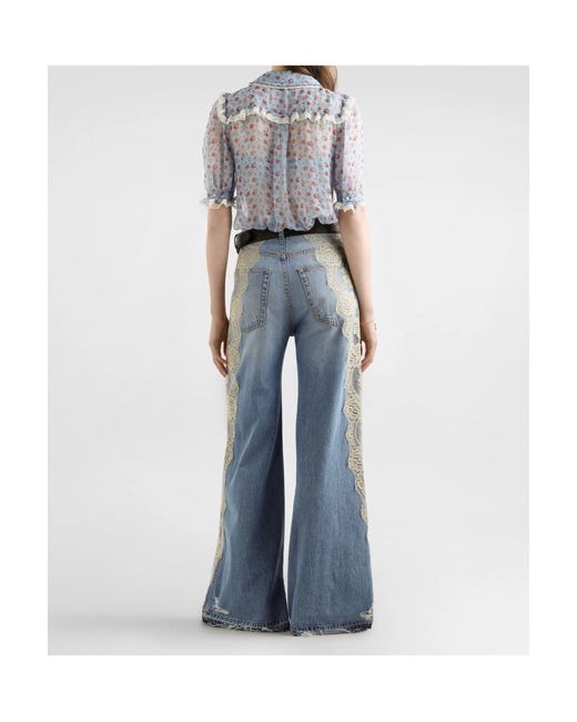 Dolce & Gabbana Blue Ruffled Floral Top