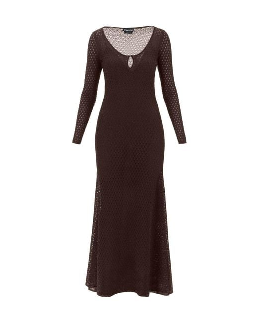 Tom Ford Brown Crochet Knit Maxi Dress