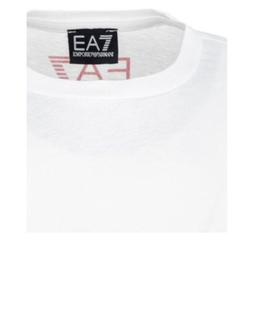 EA7 White Printed Round-Necked T-Shirt for men