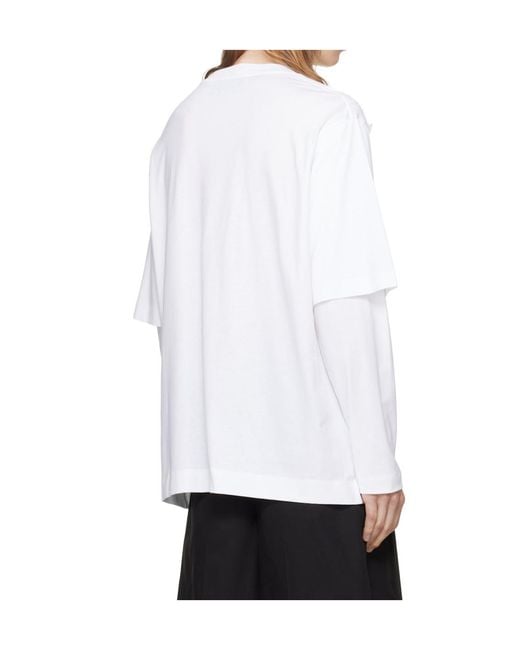 Simone Rocha White Ruffled Bias-Cut Layered Long-Sleeved T-Shirt for men