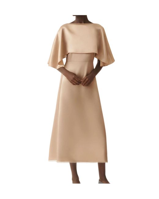 Fabiana Filippi Natural Satin Cape Asymmetric Dress