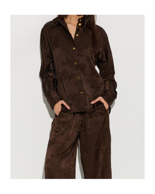 Ganni Brown Jacquard Button-Up Shirt